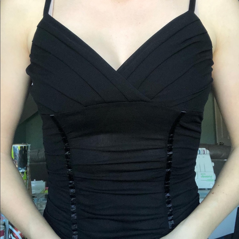 A.Byer black ruched sexy mesh tank top